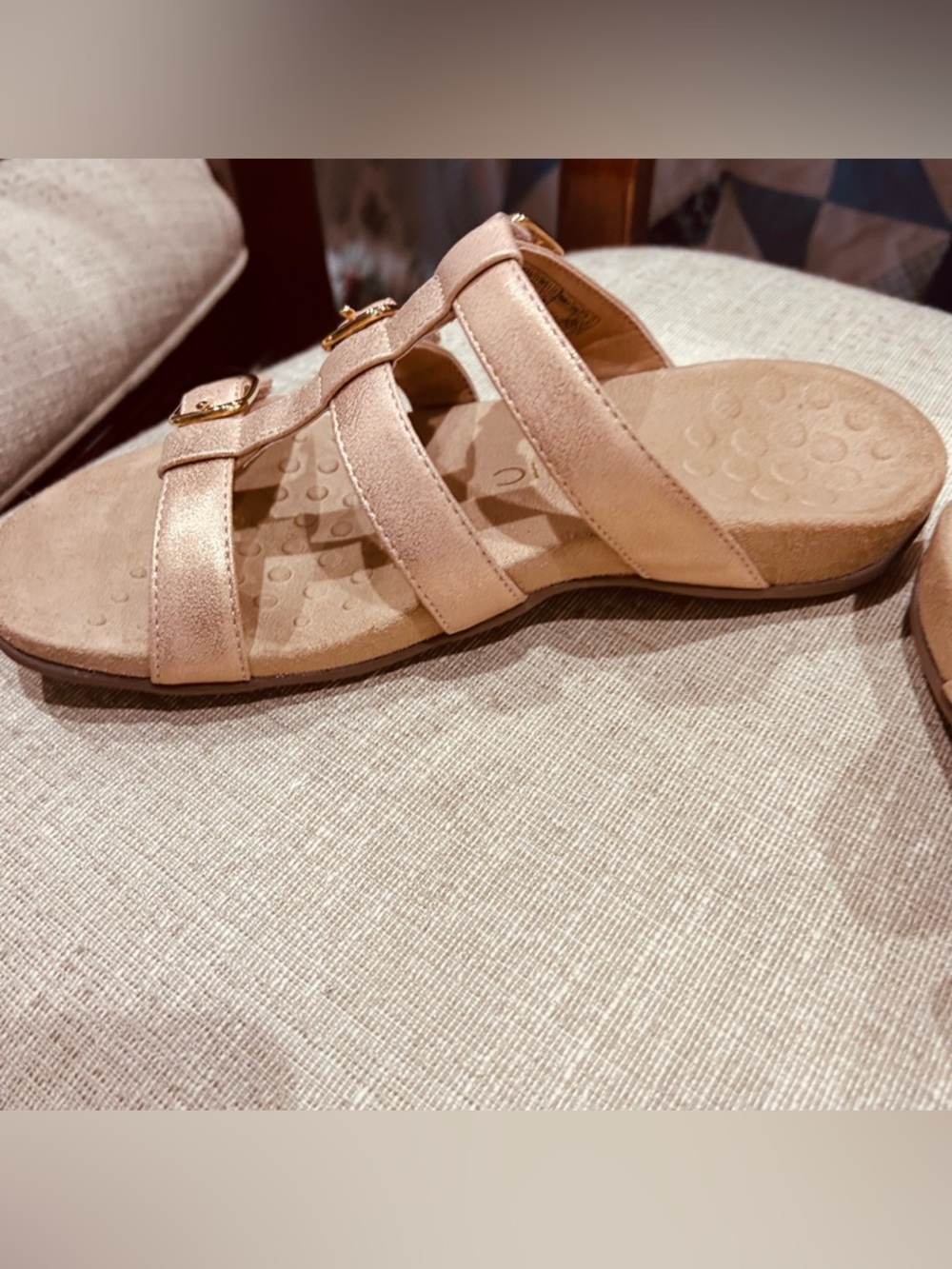 Vionic Triple-Buckle Slide Sandals in Rose Gold Metallic - Picture 2 of 4